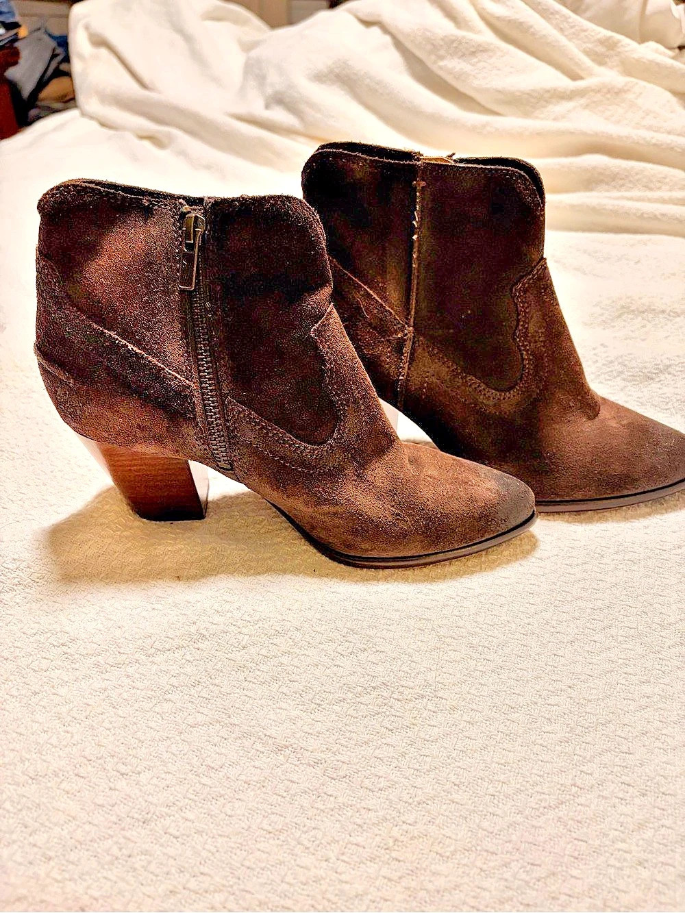 Frye Brown Suede-Look Heeled Ankle Boots